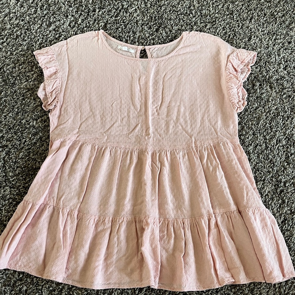 Maurices Pink Tiered Blouse with Ruffled Sleeves